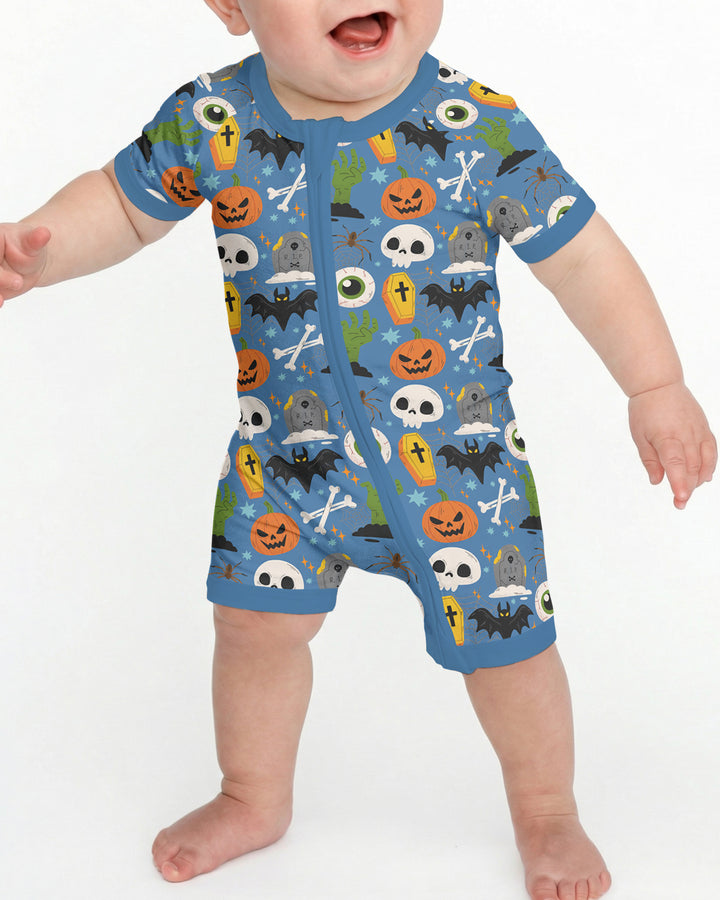 Little Monsters Bambus-Kurzarm-Strampler mit Reißverschluss für Halloween