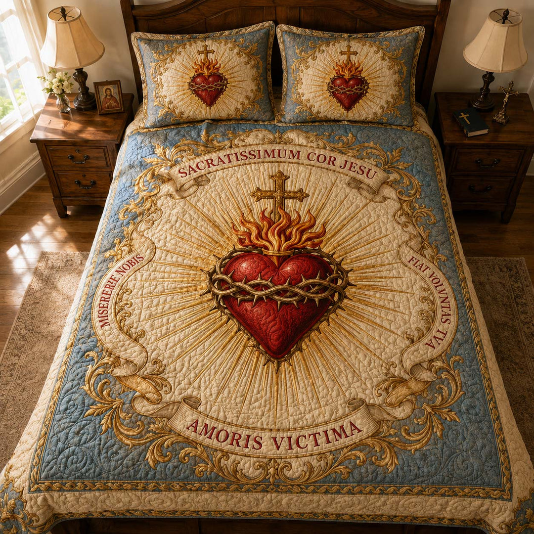 Sacred Heart of Jesus Bamboo Quilt Bedding Set