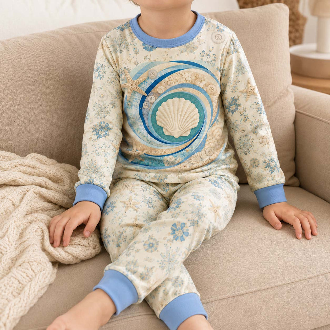 Seashell Ocean Spiral Bamboo Two Piece Long Sleeve Pajama Set