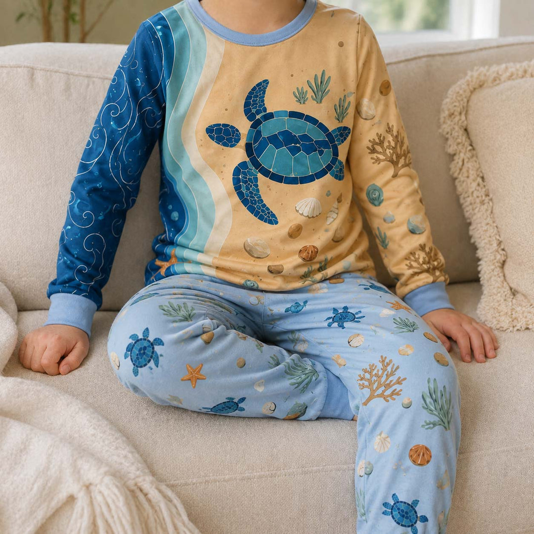 Seaside Turtle Escape Bamboo Two Piece Long Sleeve Pajama Set