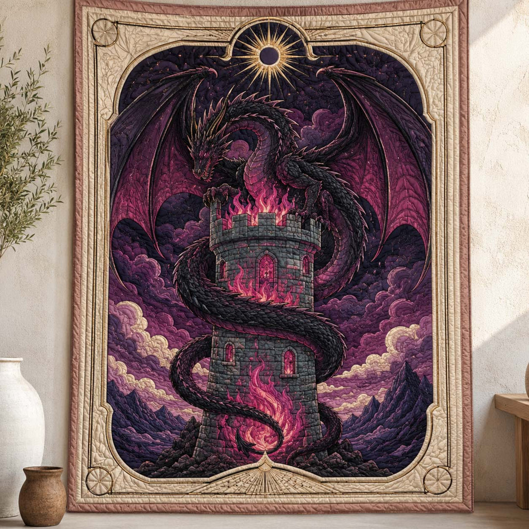 Shadow Dragon Burning Tower Bamboo Quilt Blanket