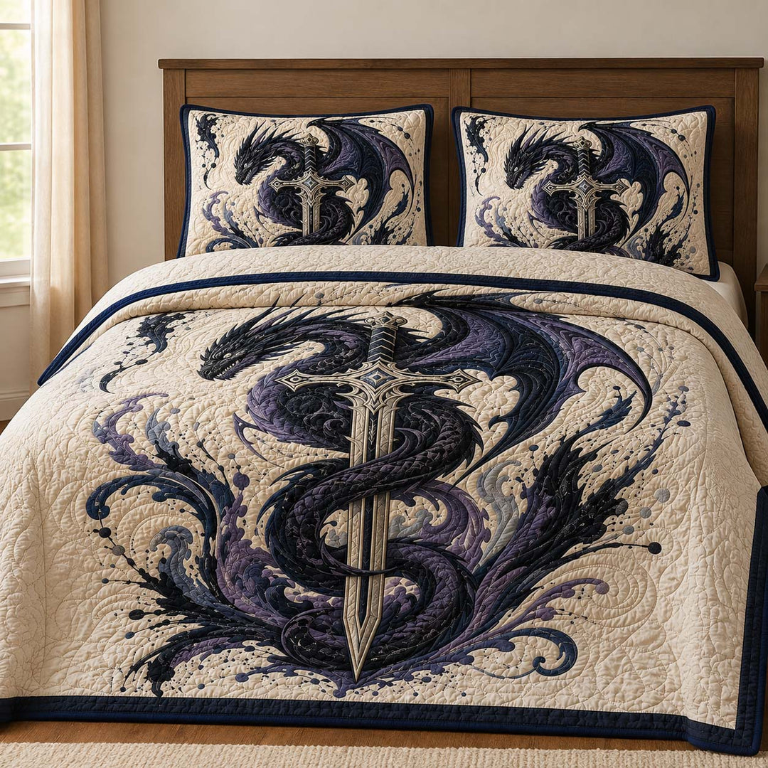 Shadow Dragon Gothic Sword Bamboo Quilt Bedding Set