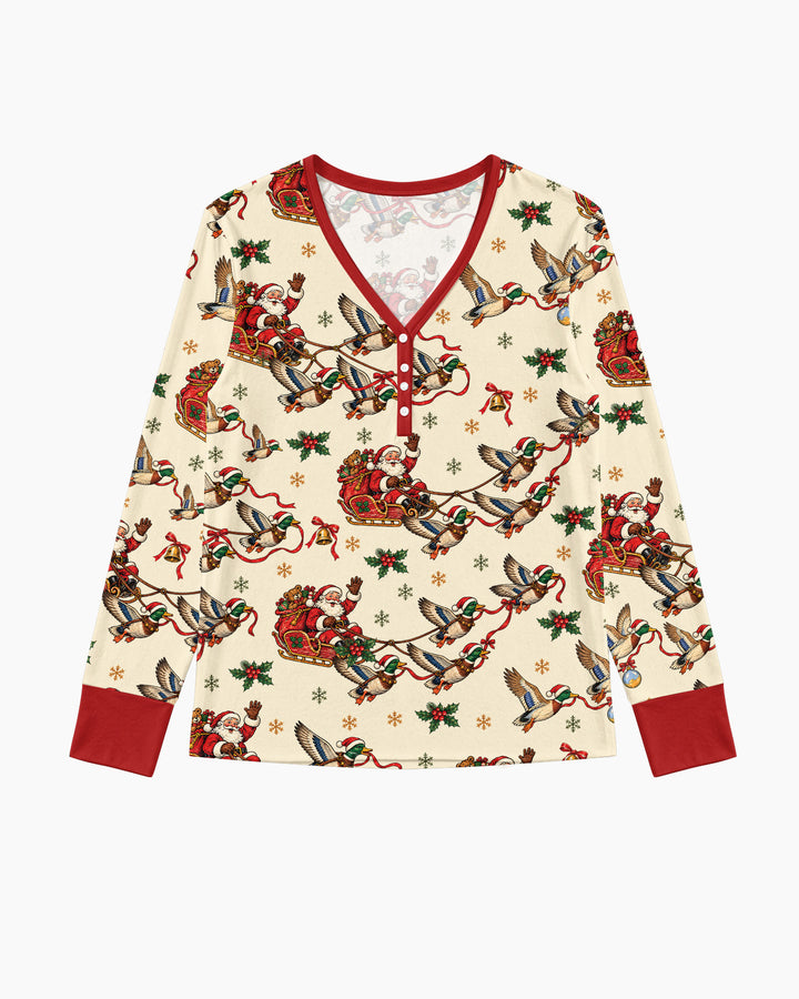 Santa Sleigh with Mallard Ducks Bamboo Women Pajama Set