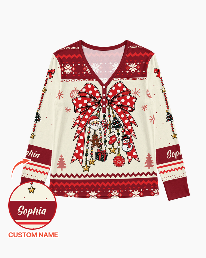 Custom Name Christmas Charm Bamboo Women Pajama Set