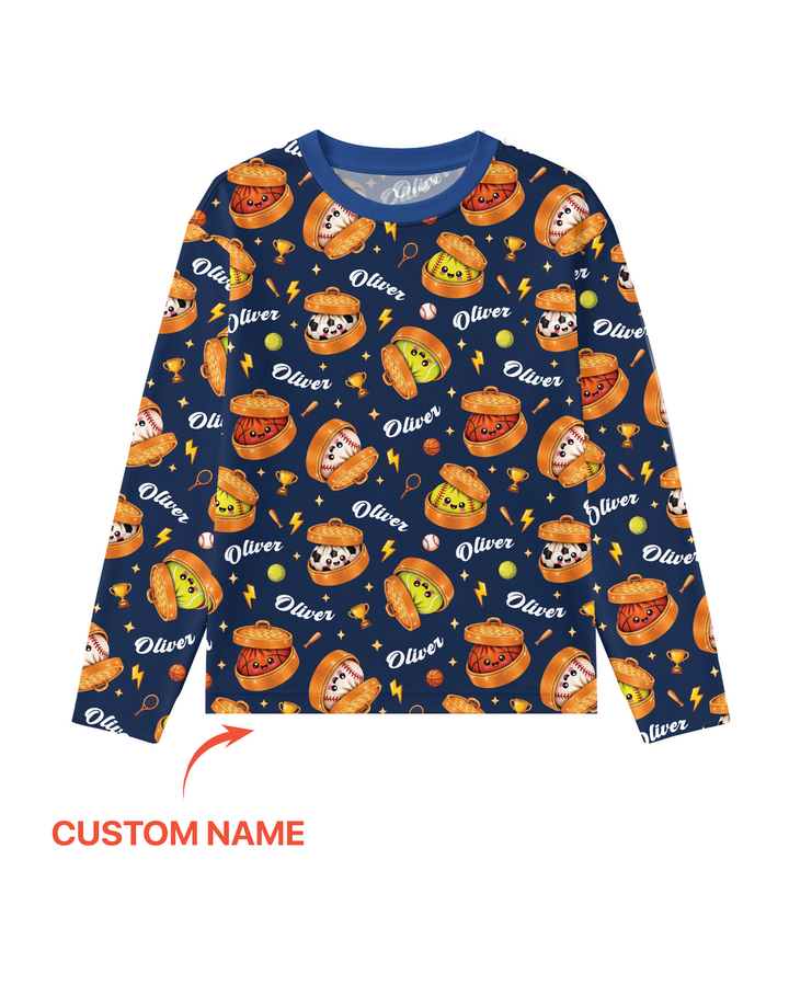 Custom Name Sports Dumpling Bamboo Men's Pajama Set