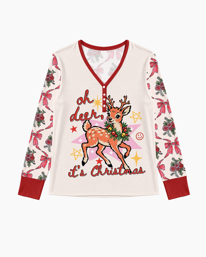 Vintage Oh Deer Christmas Bamboo Women Pajama Set