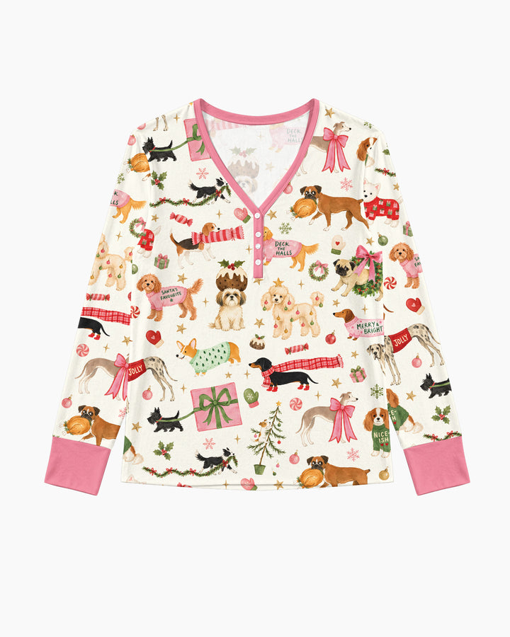 Festive Dog Merry Woofmas Bamboo Women Pajama Set