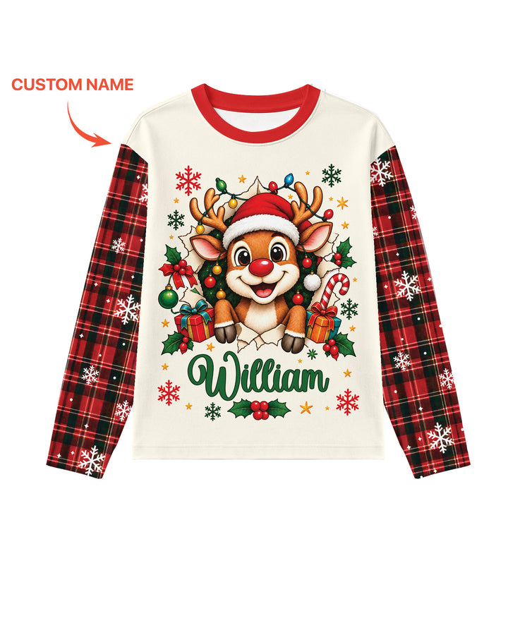 Cute Reindeer in Santa Hat Bamboo Men's Pajama Set