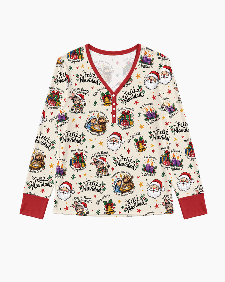 Whimsical Feliz Navidad Christmas Bamboo Women Pajama Set