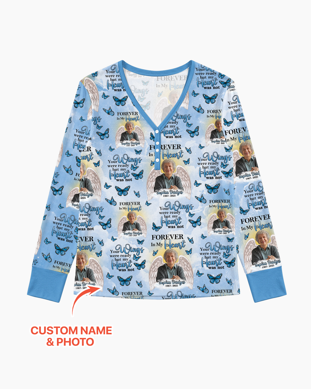 Custom Photo Forever In My Heart Family Matching Bamboo Women Pajama Set