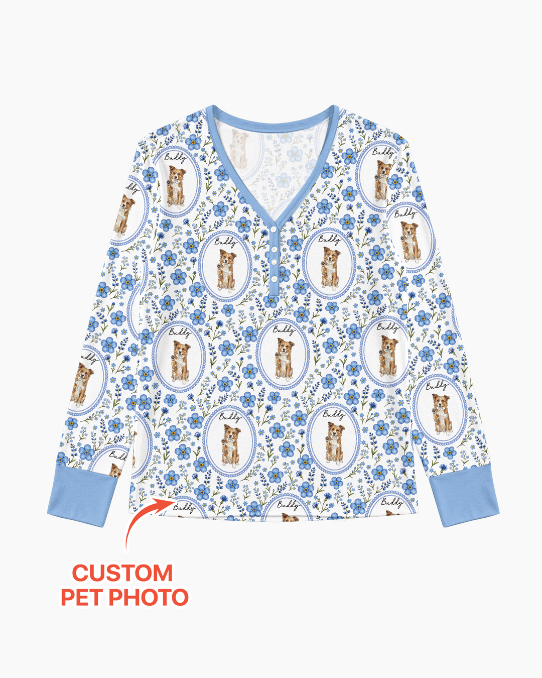 Custom Pet Photo Flower Garden Bamboo Women Pajama Set