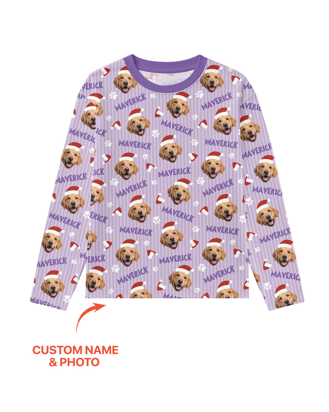 Custom Pet Photo Christmas Paws Stripe Bamboo Men's Pajama Set