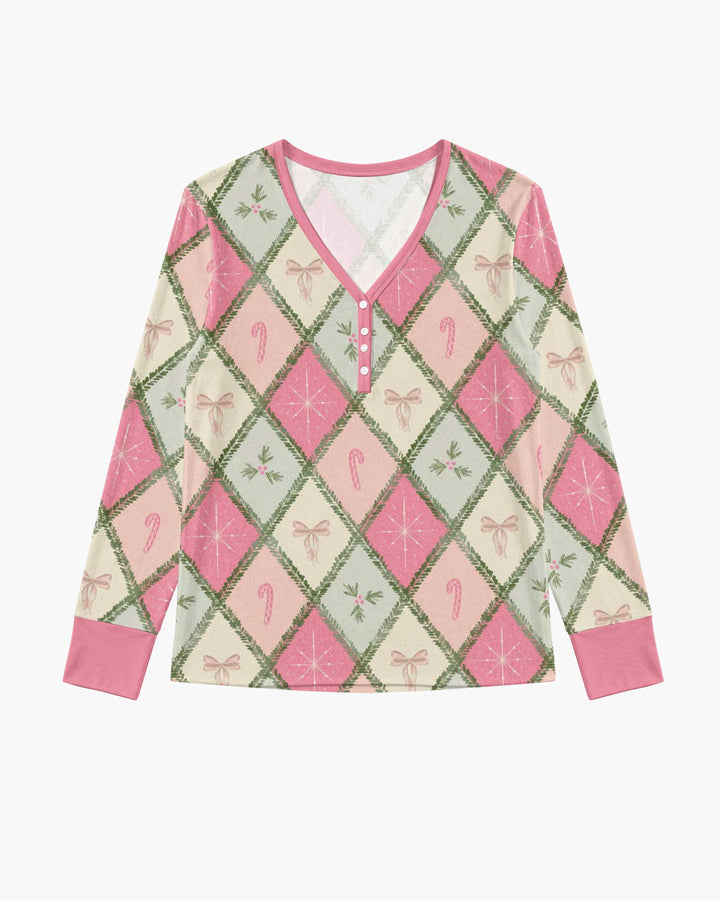 Pink Christmas Patchwork Mommy & Me Matching Bamboo Women Pajama Set