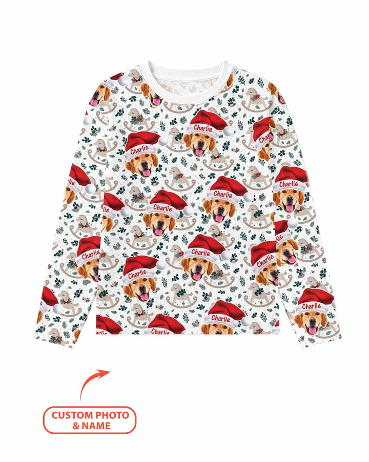 Custom Dog Photo Santa Claus Bamboo Men's Pajama Set