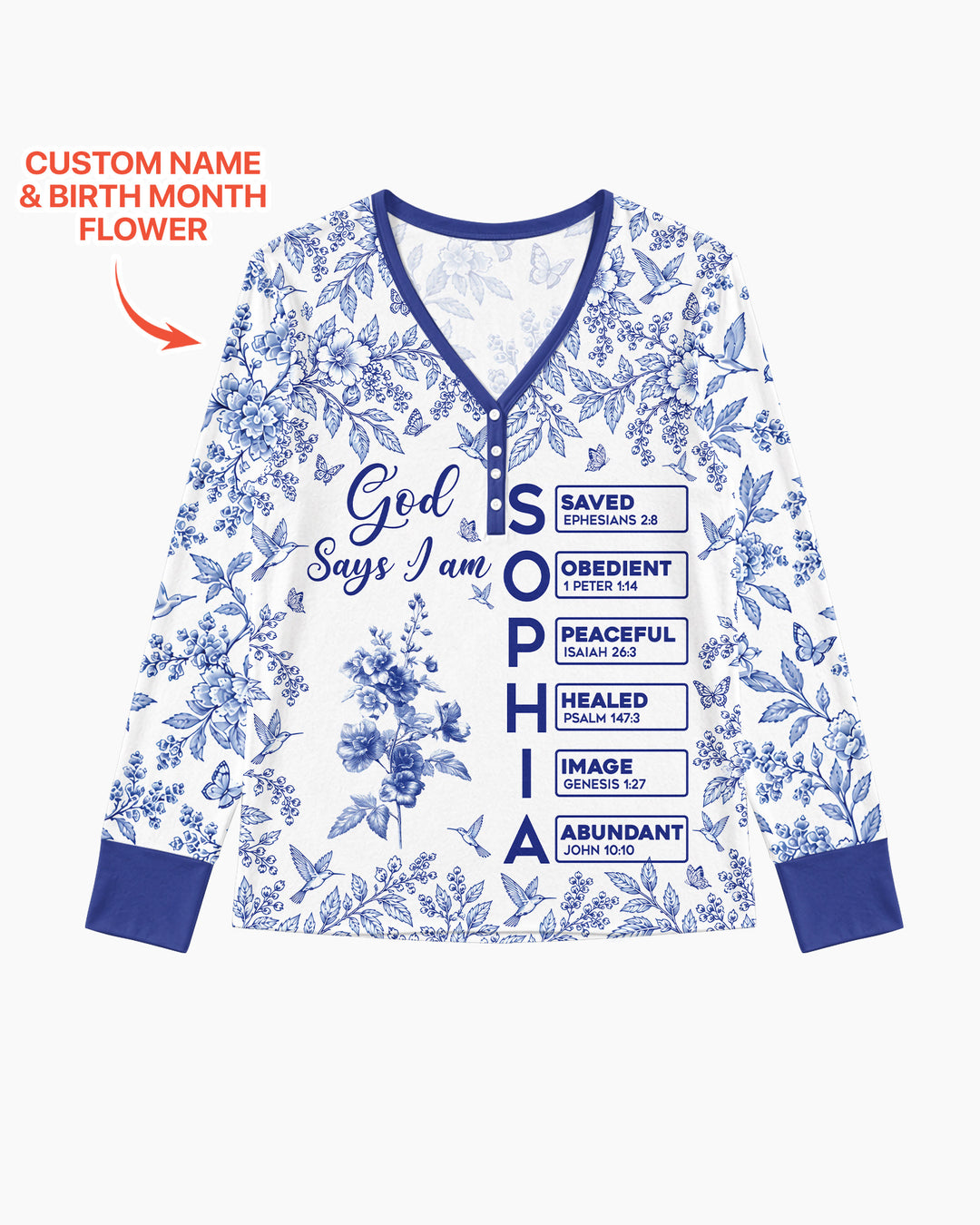 God Says I Am Letter In Bible Birth Flower Toile De Jouy  Bamboo Women Pajama Set