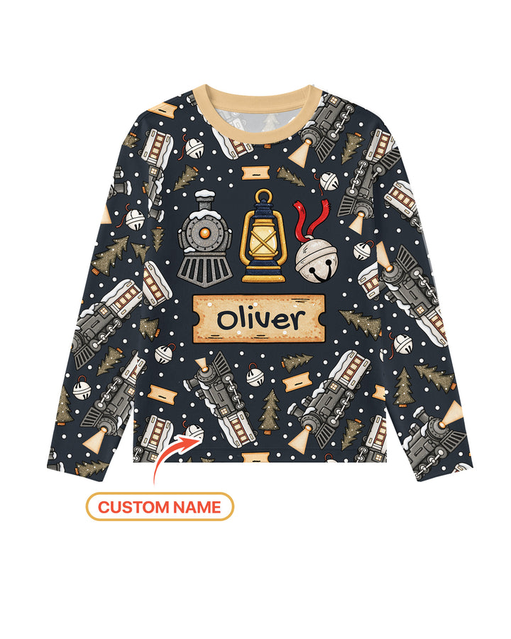 Custom Name Believe Kid Train  Bamboo Men's Pajama Set