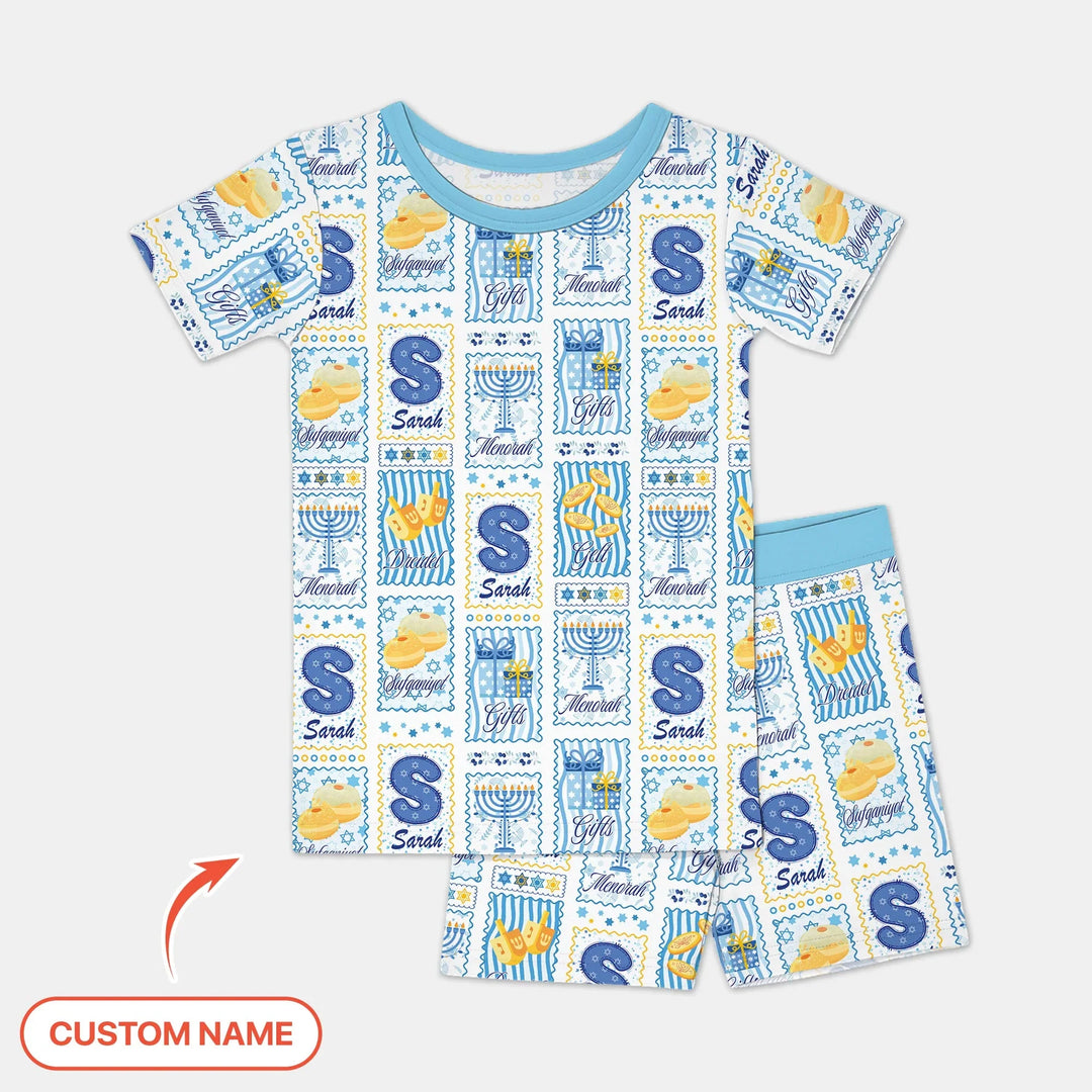 Light of Hanukkah Custom Name Two Piece Short Sleeve Shorts Pajama Set