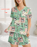 Custom Name Minty Farm And A Tiny Chick Bamboo Women Short Sleeve Short Pajama Set