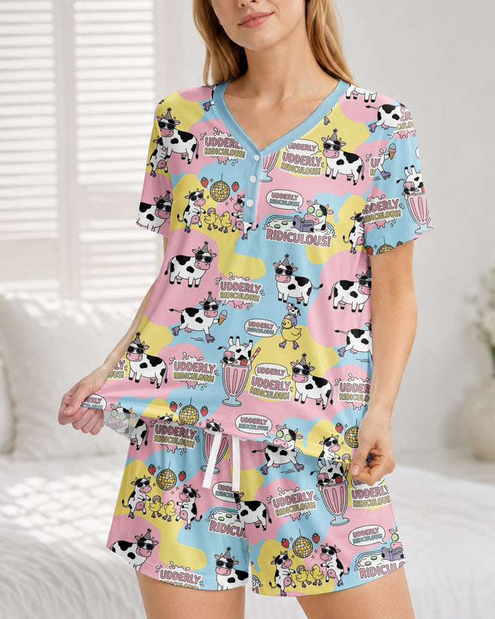 Too Ridiculous To Moo Bamboo Women Short Sleeve Short Pajama Set