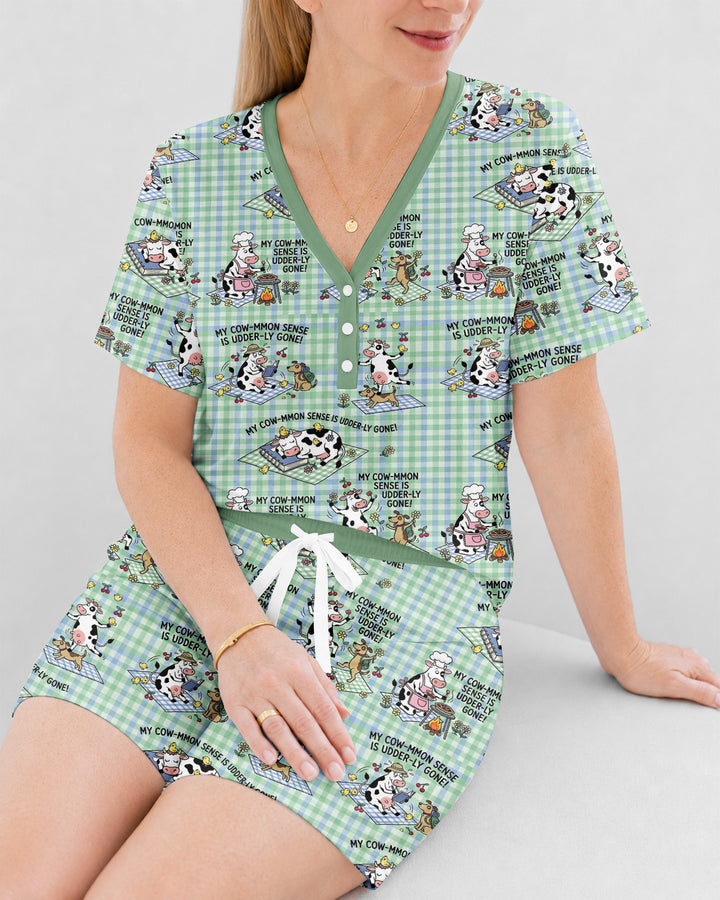 Common Sense Is Udderly Gone Bamboo Women Short Sleeve Short Pajama Set