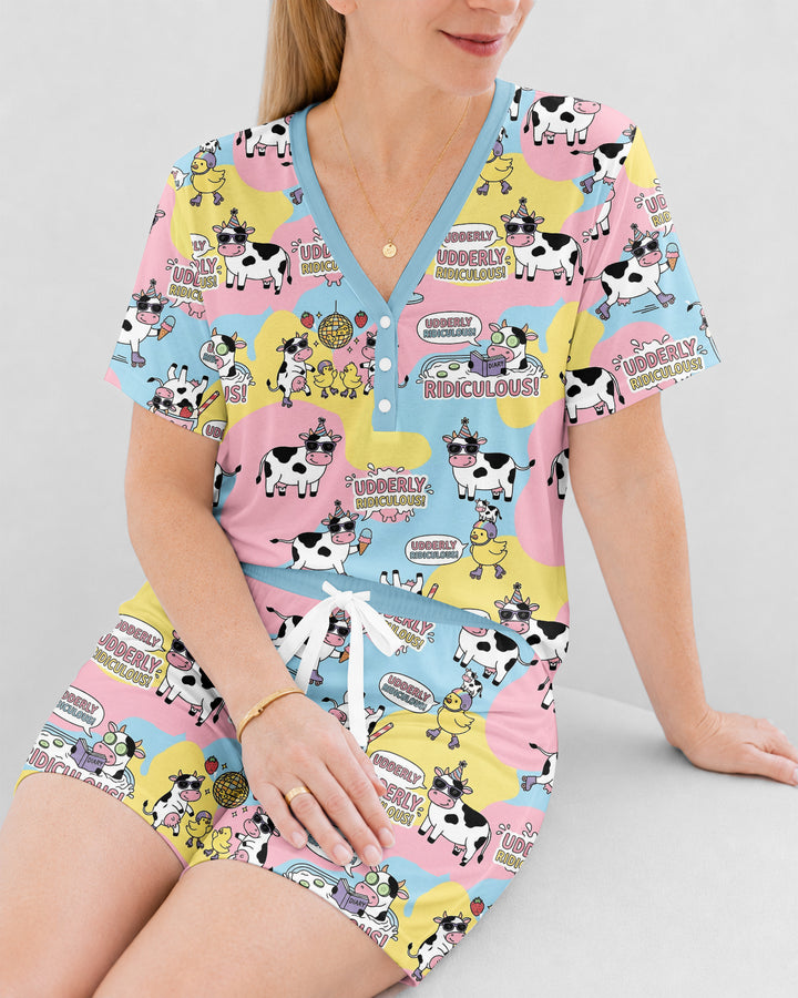 Too Ridiculous To Moo Bamboo Women Short Sleeve Short Pajama Set