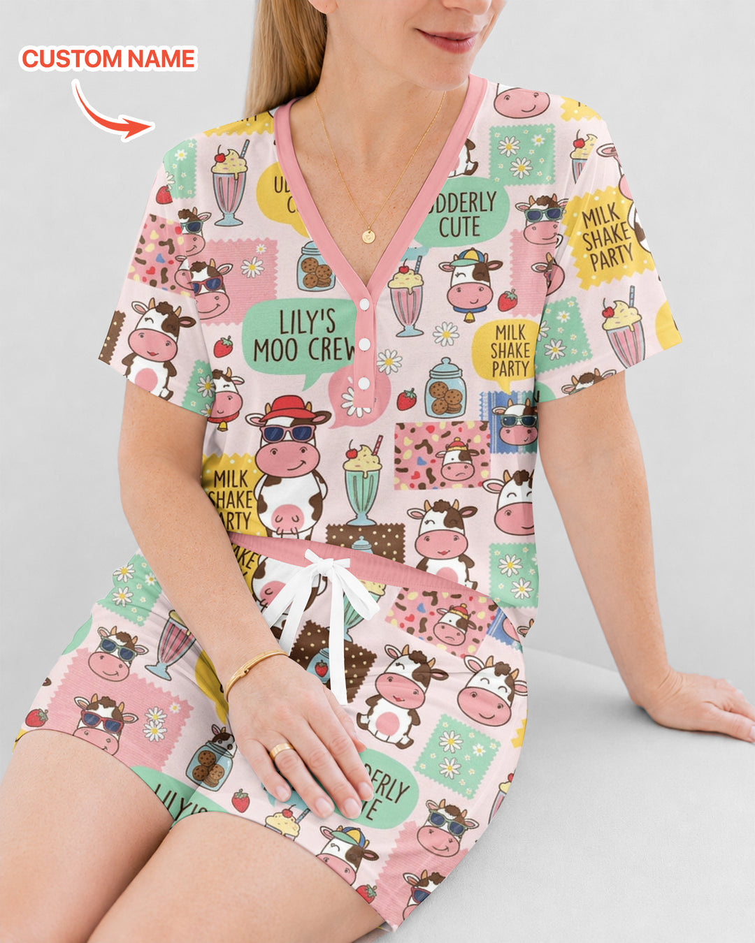 Custom Name The Milkshake Secret Society Bamboo Women Short Sleeve Short Pajama Set