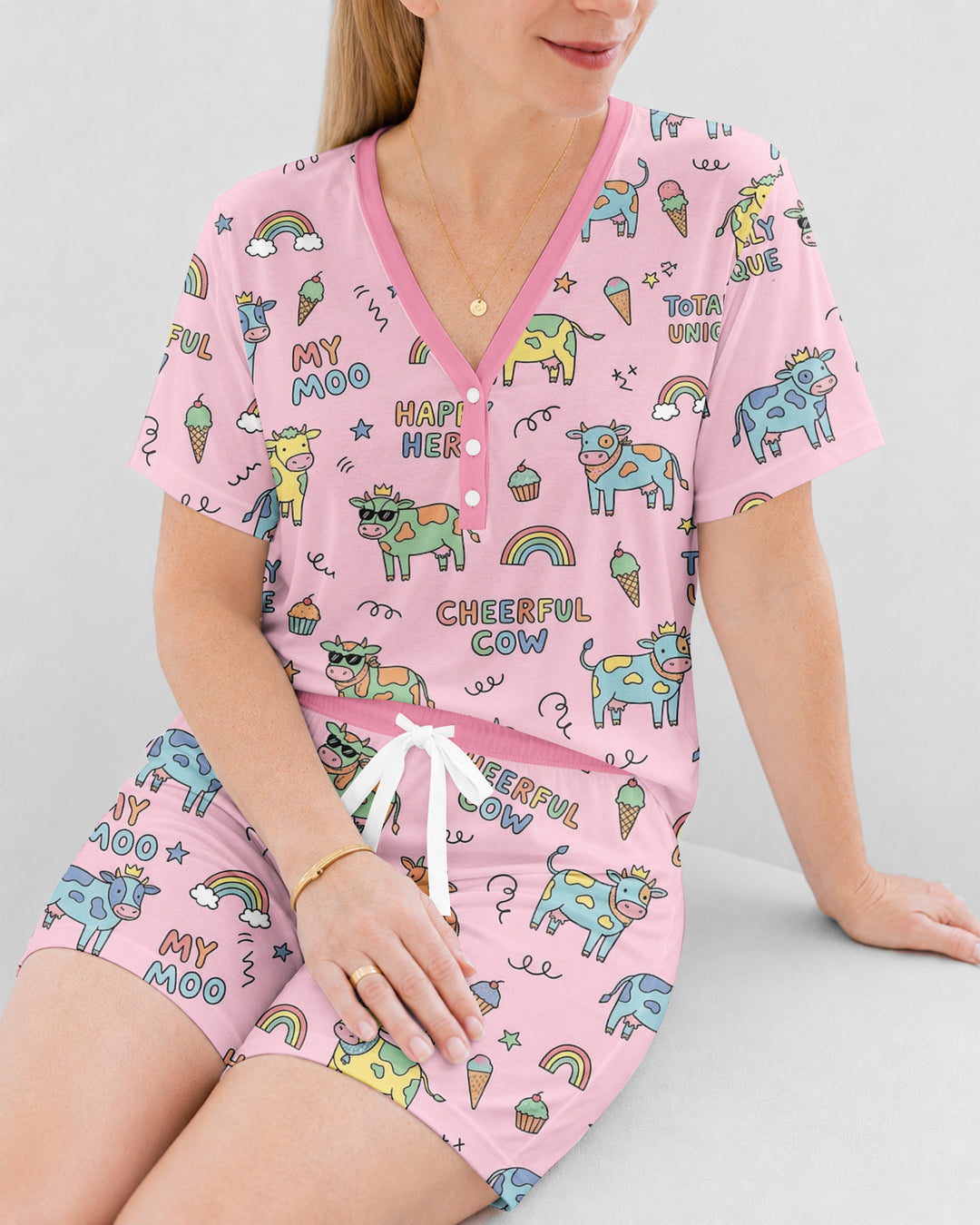 Not Your Ordinary Cow Bamboo Women Short Sleeve Short Pajama Set