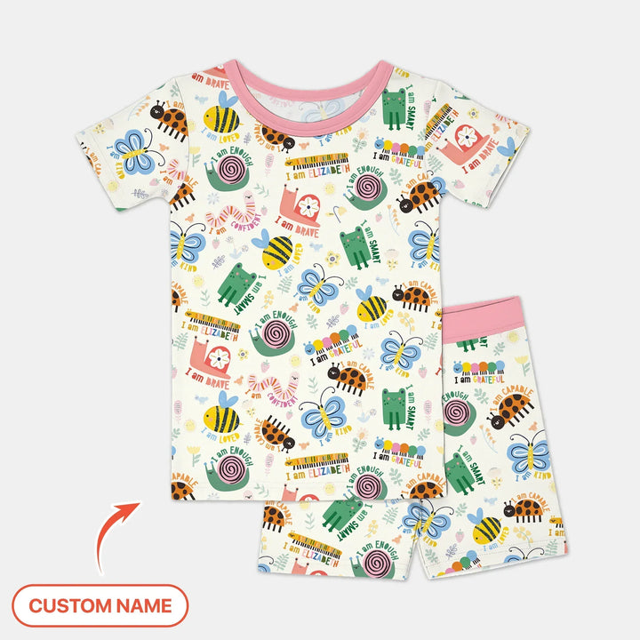 Spring Garden Custom Name Two Piece Short Sleeve Shorts Pajama Set