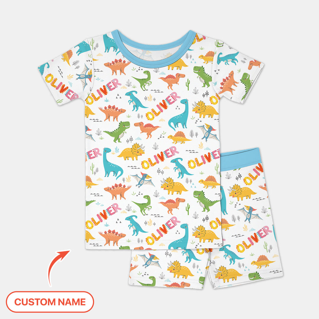 Dino Adventure Custom Name Two Piece Short Sleeve Shorts Pajama Set