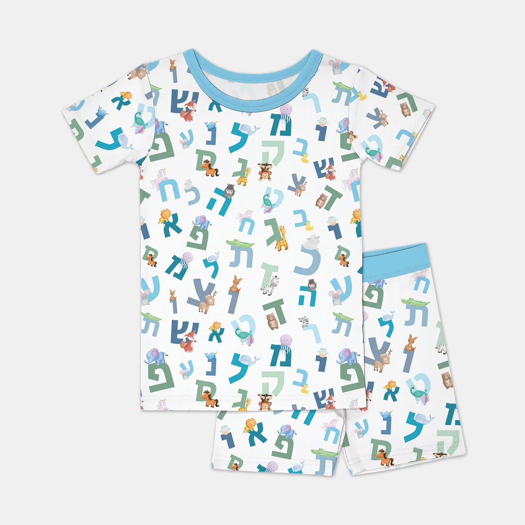 Aleph Bet Two Piece Short Sleeve Shorts Pajama Set