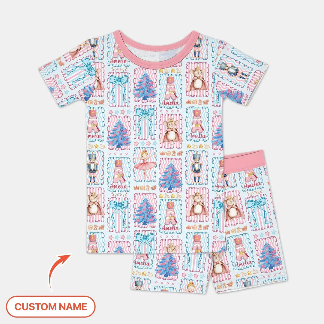 Custom Name Nutcracker Wonderland Two Piece Short Sleeve Shorts Pajama Set