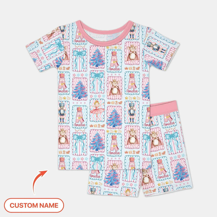 Custom Name Nutcracker Wonderland Two Piece Short Sleeve Shorts Pajama Set