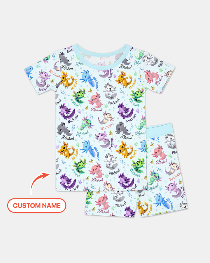 I Love You Axolotl Custom Name Two Piece Short Sleeve Shorts Pajama Set
