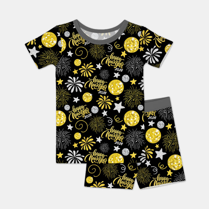 New Year's Eve Celebration Two Piece Short Sleeve Shorts Pajama Set