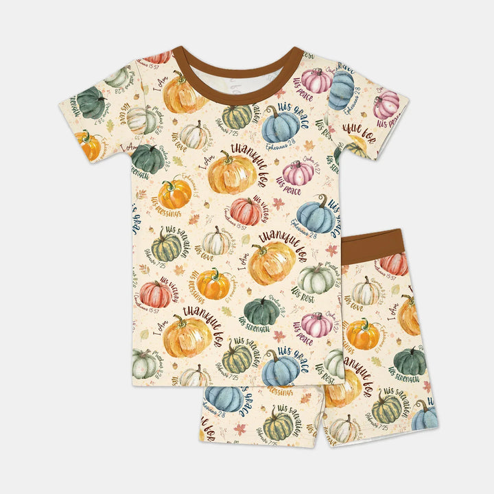 Christian Thanksgiving Two Piece Short Sleeve Shorts Pajama Set , Christian Thanksgiving Two Piece Short Sleeve Shorts Pajama Set - 12-18M / Chocolate Brown