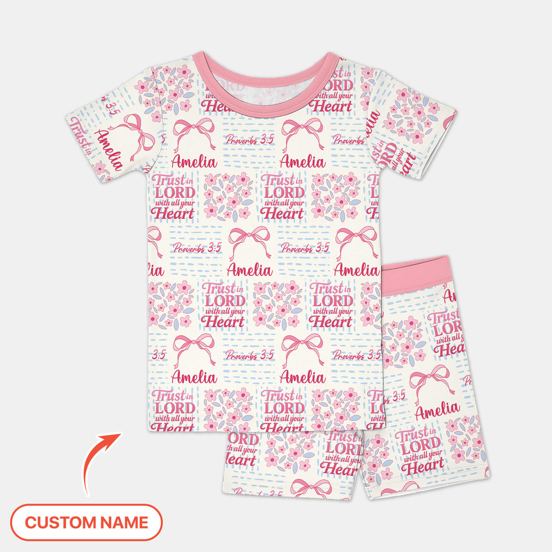 Trust The Lord With All Your Heart Custom Name Two Piece Short Sleeve Shorts Pajama Set