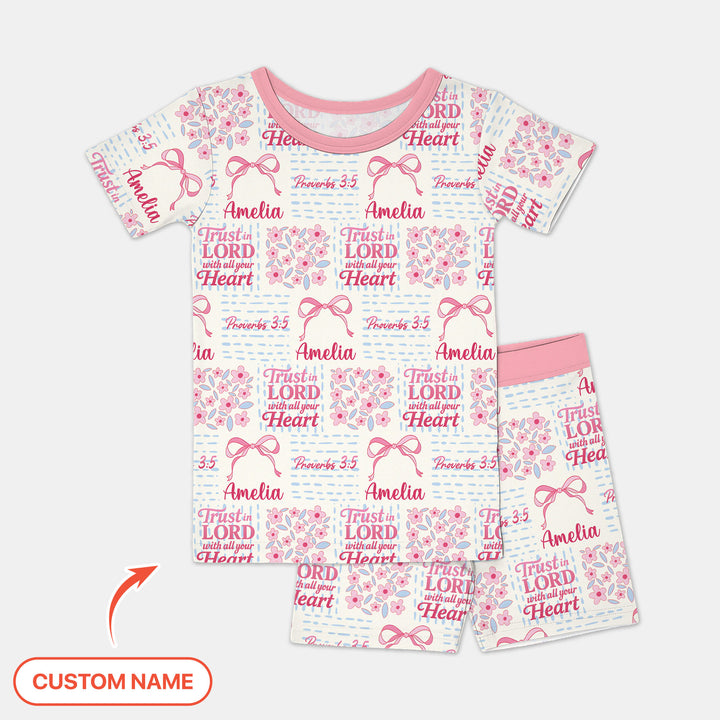 Trust The Lord With All Your Heart Custom Name Two Piece Short Sleeve Shorts Pajama Set