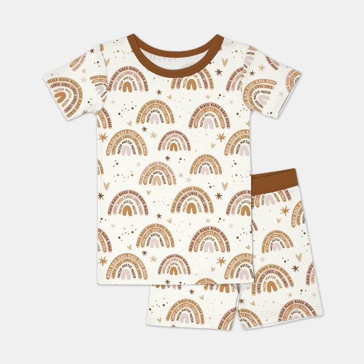 Back Lives Matter Rainbow Two Piece Short Sleeve Shorts Pajama Set