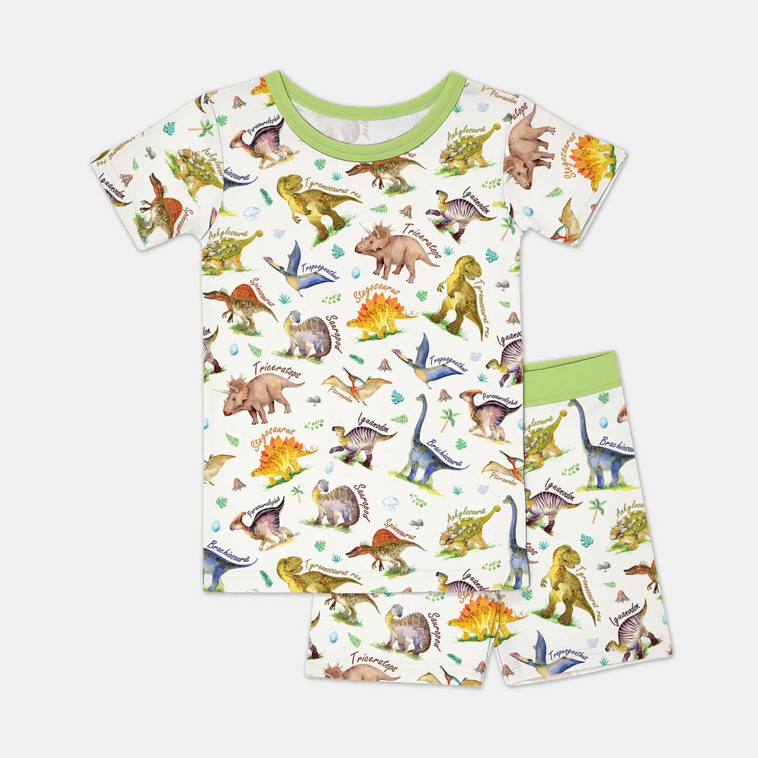 Dino Dreamland Two Piece Short Sleeve Shorts Pajama Set