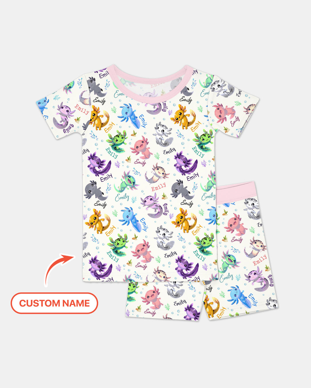 I Love You Axolotl Custom Name Two Piece Short Sleeve Shorts Pajama Set