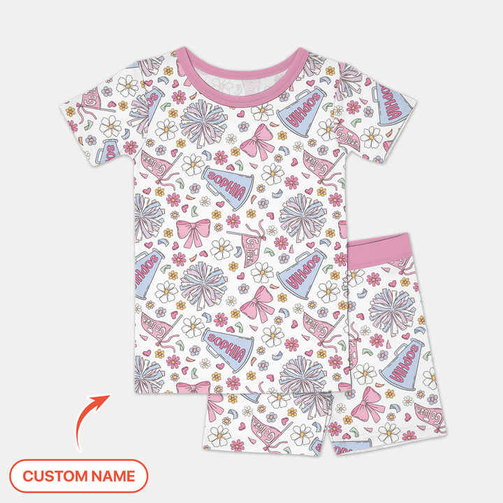 Custom Name Pastel Cheerleader Two Piece Short Sleeve Shorts Pajama Set