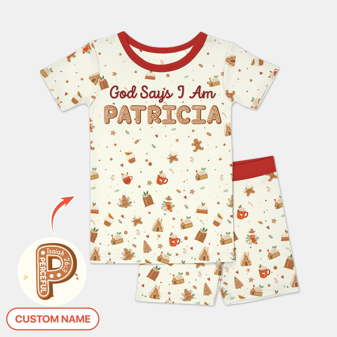 GingerBread God Says I Am Custom Name Two Piece Short Sleeve Shorts Pajama Set
