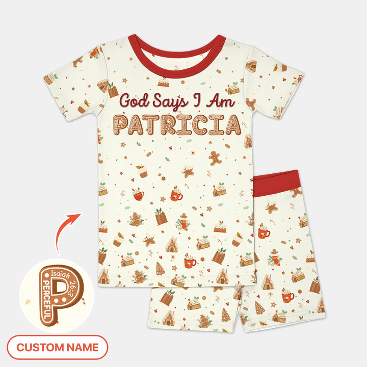 GingerBread God Says I Am Custom Name Two Piece Short Sleeve Shorts Pajama Set