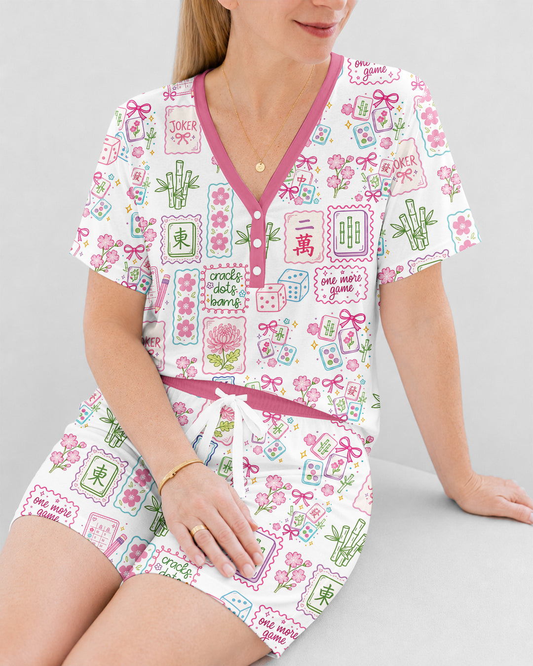 Cracks, Dots & Bams Mommy & Me Matching Bamboo Women Short Sleeve Short Pajama Set