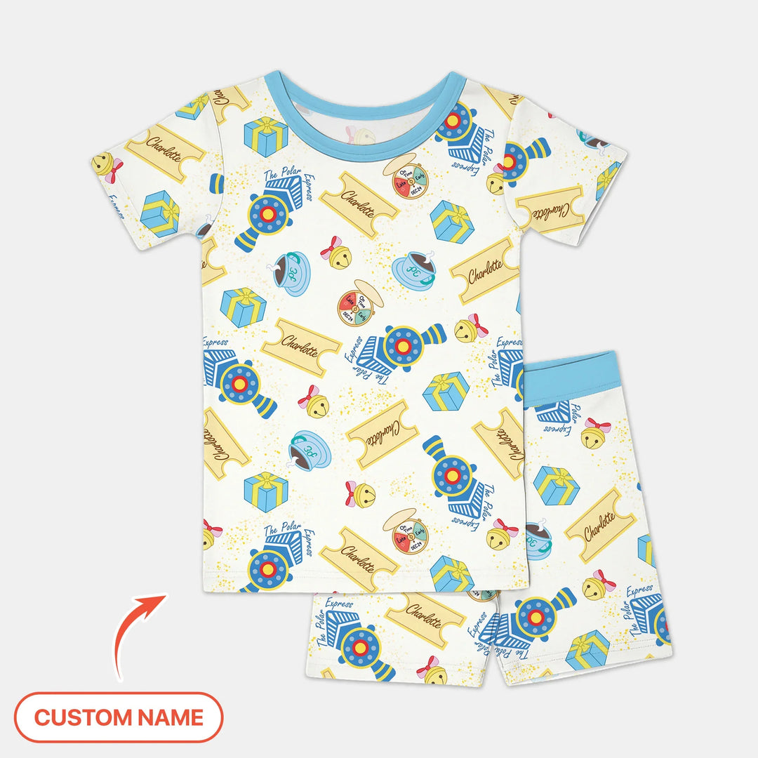 Express Train Christmas Two Piece Short Sleeve Shorts Pajama Set