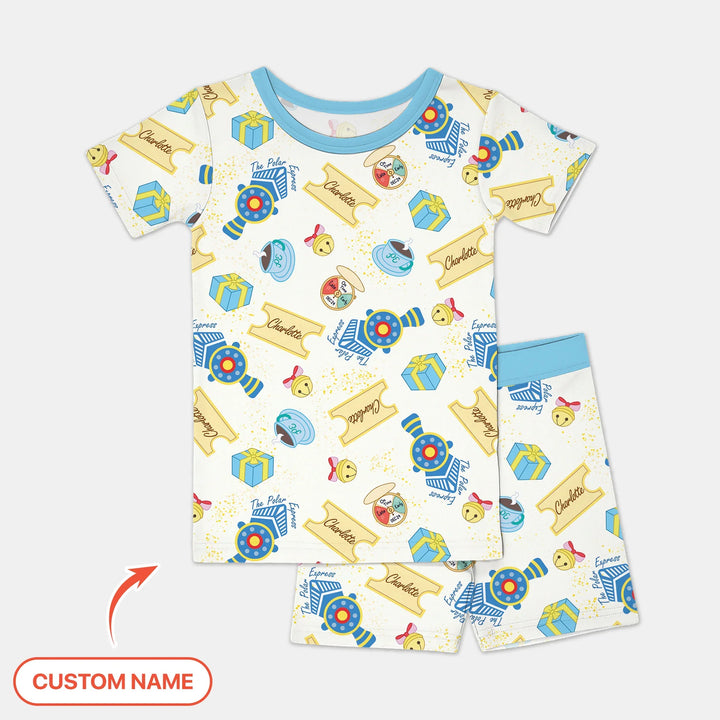 Express Train Christmas Two Piece Short Sleeve Shorts Pajama Set