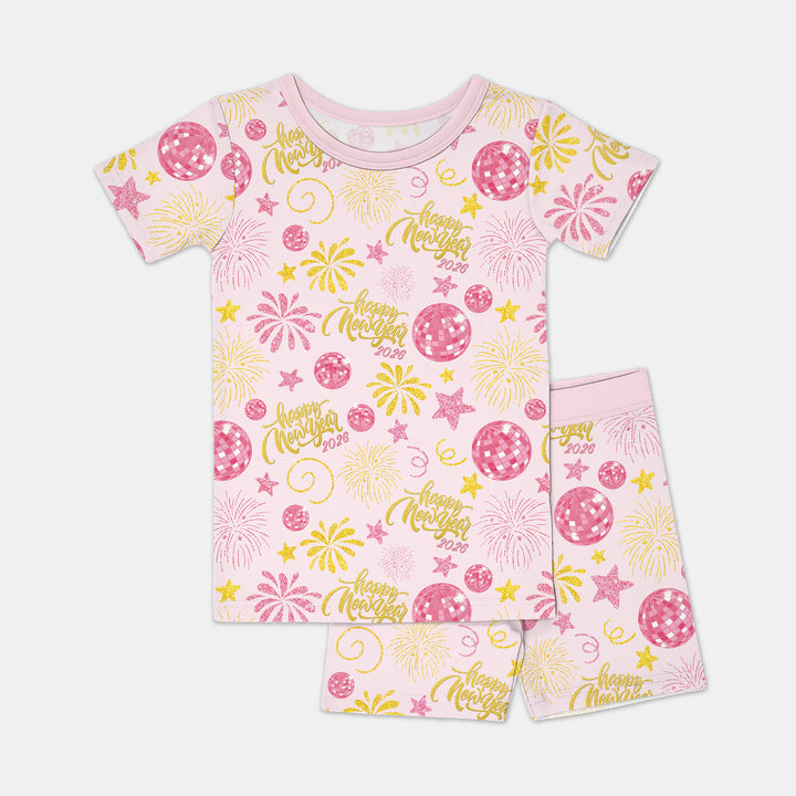 New Year's Eve Celebration Two Piece Short Sleeve Shorts Pajama Set