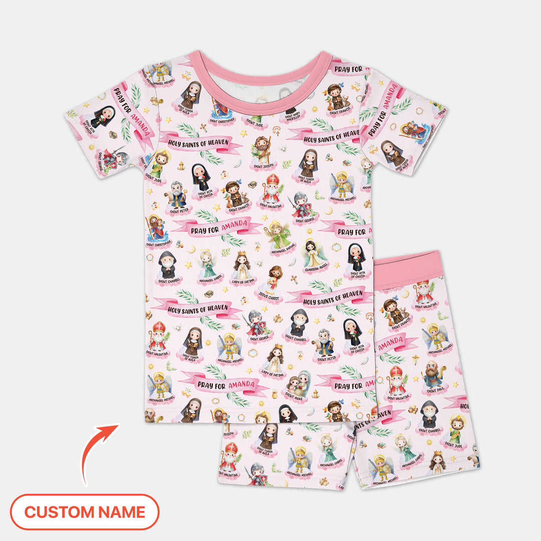 Holy Saints of Heaven Custom Name Two Piece Short Sleeve Shorts Pajama Set