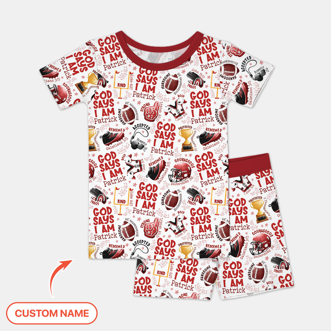 God Says I Am Touch Down Time Custom Name Two Piece Short Sleeve Shorts Pajama Set