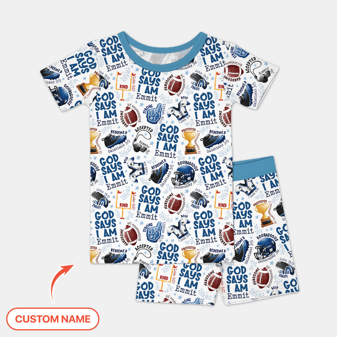God Says I Am Touch Down Time Custom Name Two Piece Short Sleeve Shorts Pajama Set